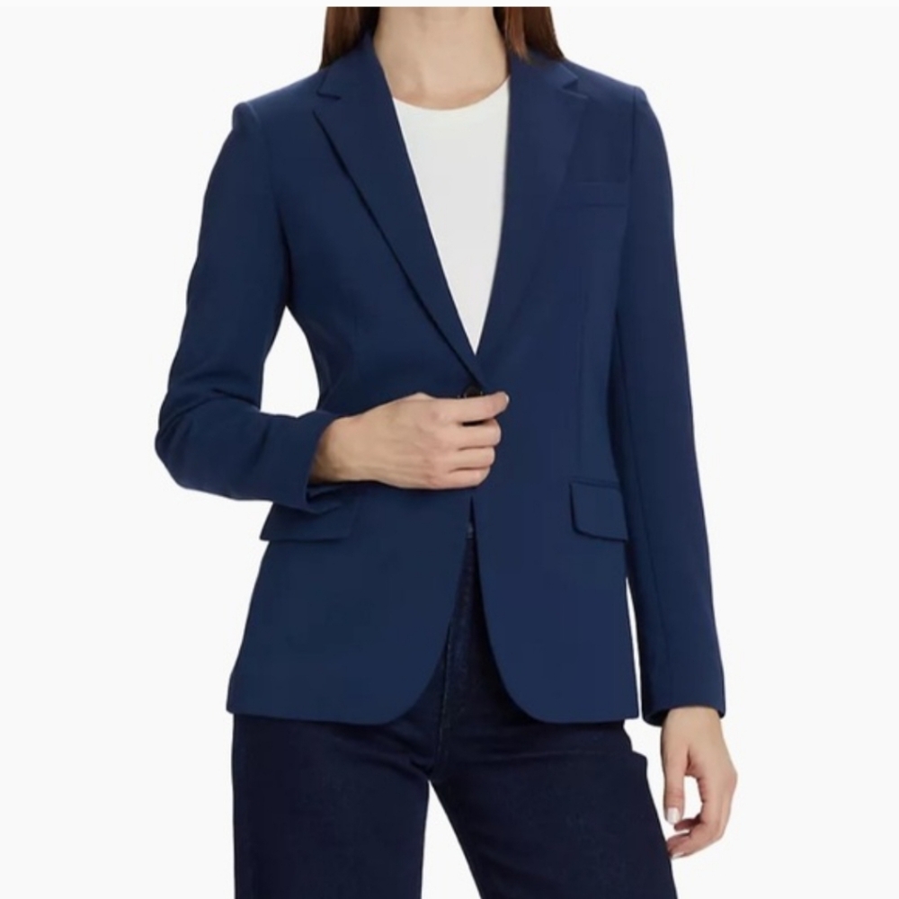 Theory Sepia Long Sleeve Open Front Blazer Navy Blue 4 Virgin Wool Bl Sustainabl - Picture 3 of 14